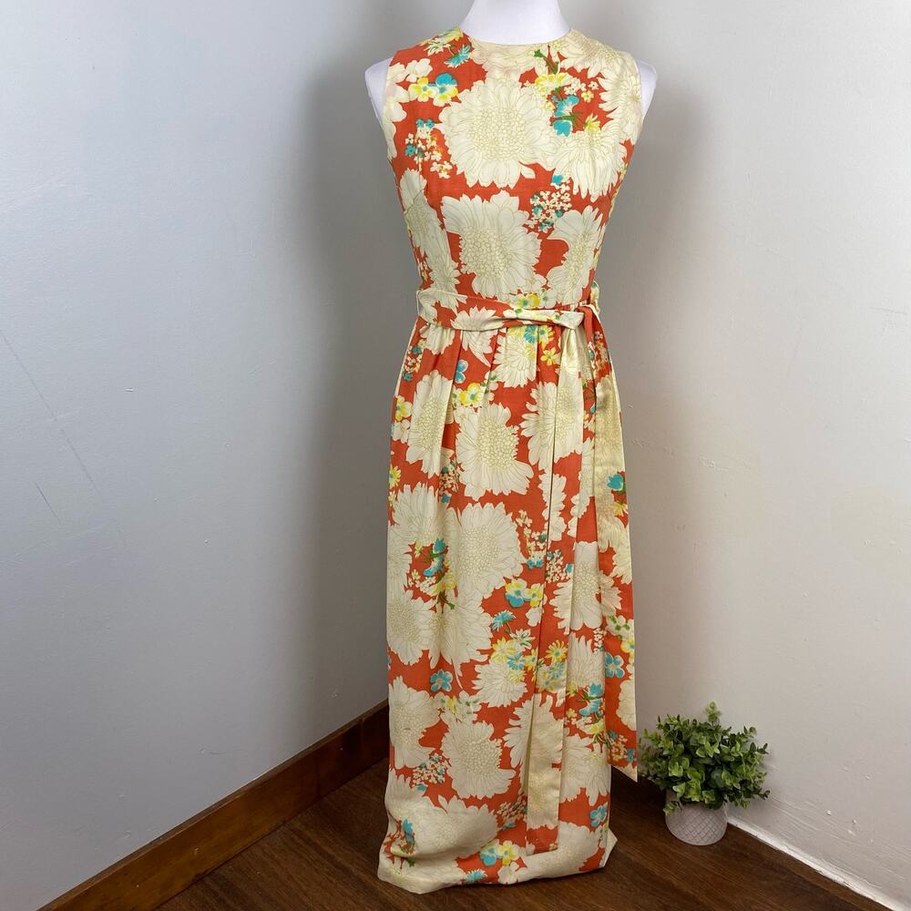 70s Vintage Homemade Boho Floral High Neck A Line Maxi Dress Small